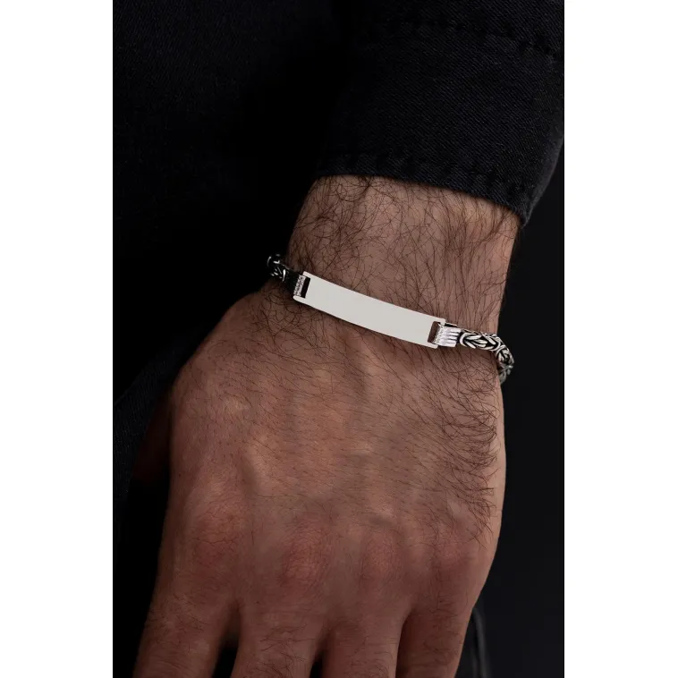 Erkek Gümüş Bileklik - İsim Yazılabilir 4.2 mm Kare Kral Gümüş Bileklik