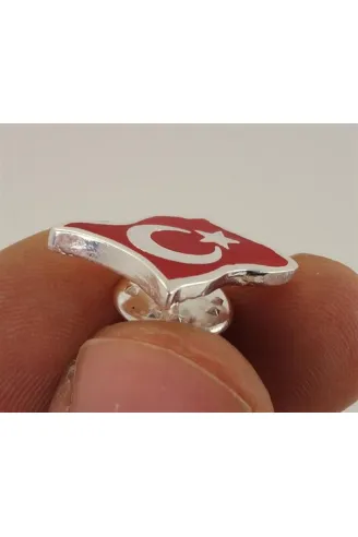 Ay Yıldız Türk Bayrağı Gümüş Rozet