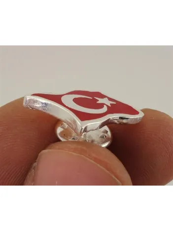 Ay Yıldız Türk Bayrağı Gümüş Rozet