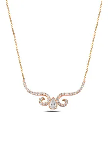 Zirkon Taşlı Rose Damla Model Kadın Gümüş Kolye GKLDMLM3DEL-ROS