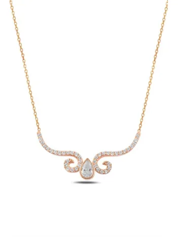 Zirkon Taşlı Rose Damla Model Kadın Gümüş Kolye GKLDMLM3DEL-ROS