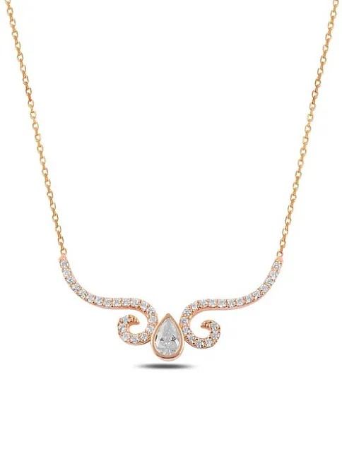 Zirkon Taşlı Rose Damla Model Kadın Gümüş Kolye GKLDMLM3DEL-ROS