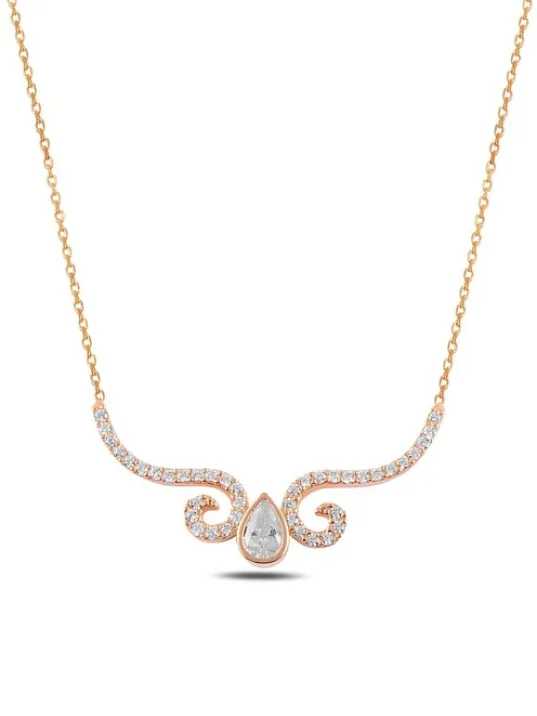 Zirkon Taşlı Rose Damla Model Kadın Gümüş Kolye GKLDMLM3DEL-ROS Zirkon Taşlı Rose Damla Model Kadın Gümüş Kolye GKLDMLM3DEL-ROS