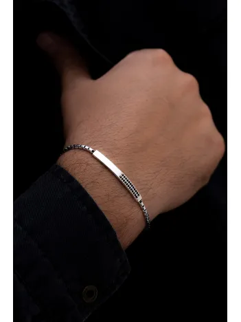 Erkek Gümüş Bileklik - Siyah Zirkon Taşlı Blok Model Gümüş Bileklik