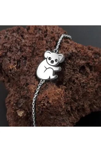 Koala Modelli Bayan Gümüş Bileklik GBLPANDABLK-BYZ