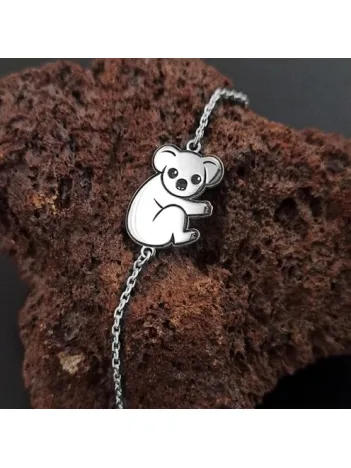 Koala Modelli Bayan Gümüş Bileklik GBLPANDABLK-BYZ