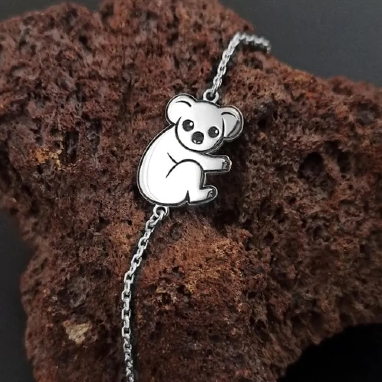 Koala Modelli Bayan Gümüş Bileklik GBLPANDABLK-BYZ