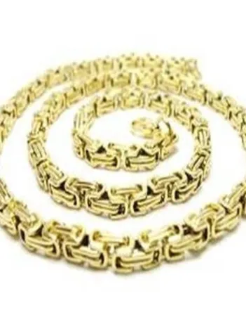 Altın Kaplama Kral Erkek Çelik Kolye Zincir Kalın Model