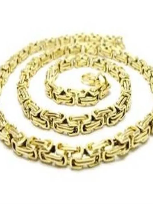 Altın Kaplama Kral Erkek Çelik Kolye Zincir Kalın Model