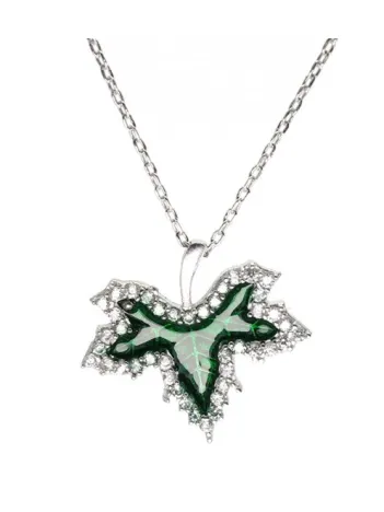 Yeşil Çınar Yaprağı Bayan Gümüş Kolye Orta Boy