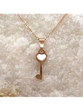 Kadın Çelik Kolye - Anahtar Figürlü Rose Renk Paslanmaz Çelik Bayan Kolye