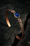 Bakır Kelepçe Bilezik Lacivert Lapis Doğal Taşlı Erkek Kadın Doğal Taşlar ve Metal Kutulu