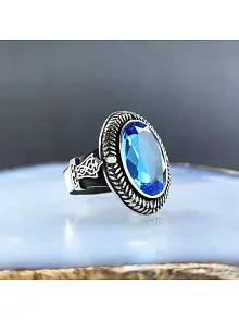 Aquamarine Taşlı Gümüş Erkek Yüzük  GYZGMSWGUMU