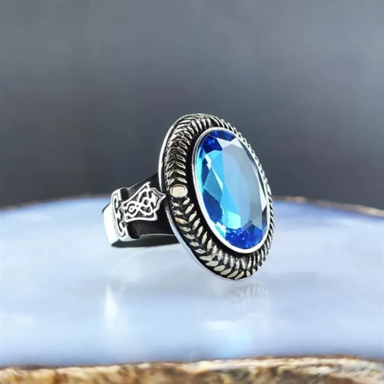 Aquamarine Taşlı Gümüş Erkek Yüzük GYZGMSWGUMU Aquamarine Taşlı Gümüş Erkek Yüzük GYZGMSWGUMU