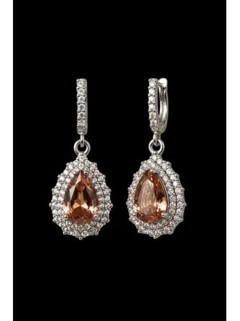 Kadın Gümüş Küpe - Damla Model Zultanit Taşlı Zirkon Taş Çerçeve Gümüş Küpe