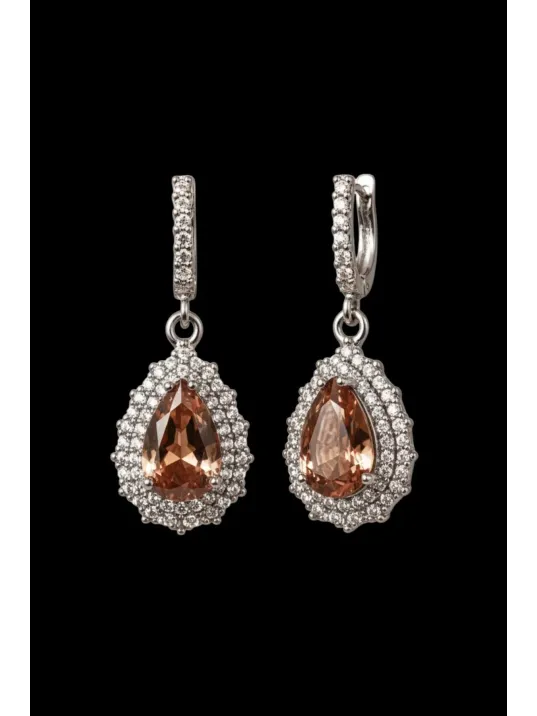 Kadın Gümüş Küpe - Damla Model Zultanit Taşlı Zirkon Taş Çerçeve Gümüş Küpe