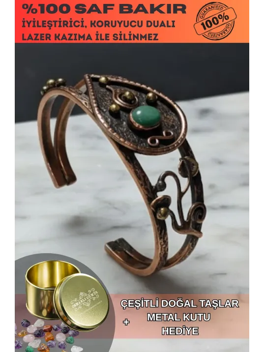 Kadın Bakır Bileklik - Yeşil Aventurin Taşlı Damla Model Kadın Bilezik Metal Kutu ve Doğal Taşlar Kadın Bakır Bileklik - Yeşil Aventurin Taşlı Damla Model Kadın Bilezik Metal Kutu ve Doğal Taşlar