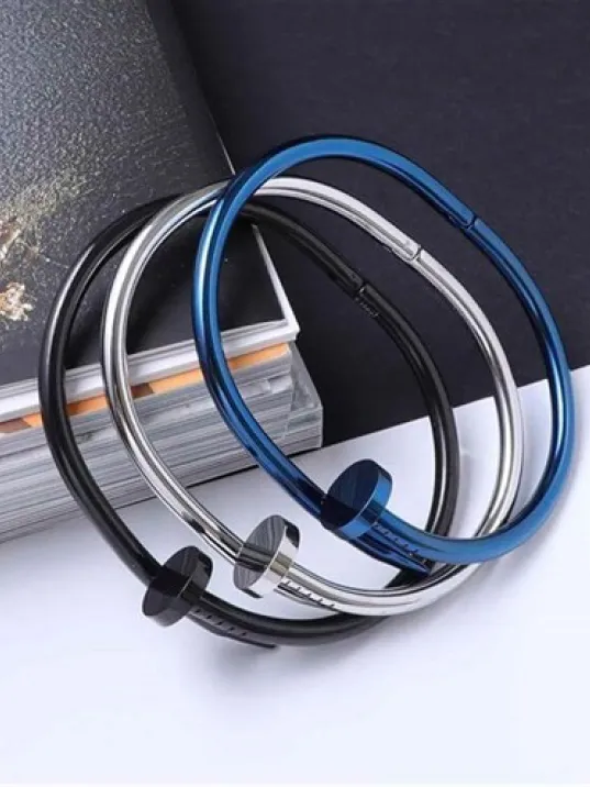 Çivi Model Erkek Çelik Bileklik-Mavi