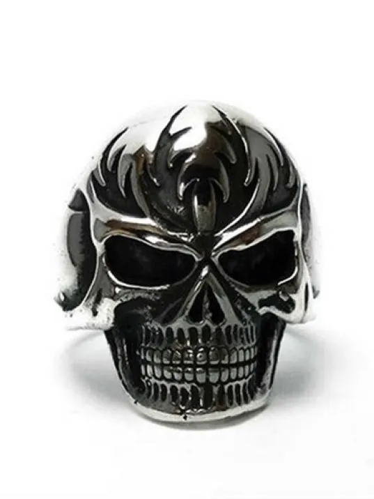 Gotik Maskeli Kurukafa Gümüş Erkek Yüzüğü