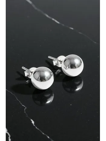 Kadın Gümüş Küpe - 10 mm 925 Ayar Gümüş Top Küpe