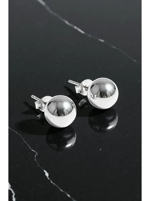 Kadın Gümüş Küpe - 10 mm 925 Ayar Gümüş Top Küpe
