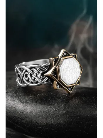 Erkek Gümüş Yüzük - Harf Yazılabilir Sarmal Model Zirkon Taşlı Erkek Yüzük