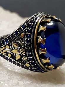 Safir Taşlı Otantik Tasarım Gümüş Erkek Yüzük