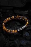 Doğal Taşlı Kaplan Gözü Deri Bileklik DBLTPRKPLNG