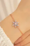 Beyaz Taşlı Çiçek Model Rose Kadın Gümüş Bileklik