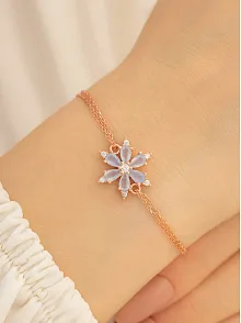 Beyaz Taşlı Çiçek Model Rose Kadın Gümüş Bileklik