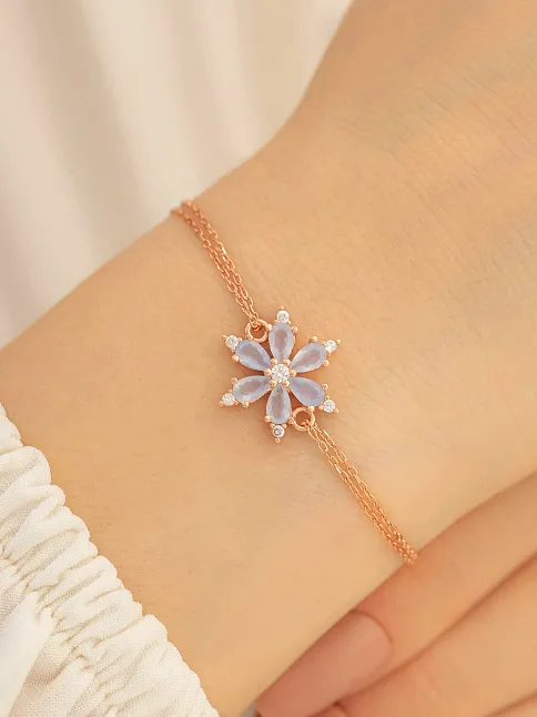 Beyaz Taşlı Çiçek Model Rose Kadın Gümüş Bileklik