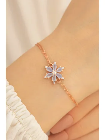 Beyaz Taşlı Çiçek Model Rose Kadın Gümüş Bileklik