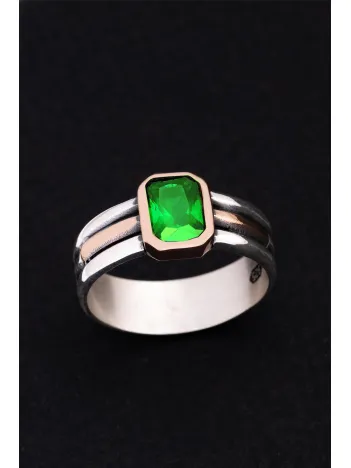 Erkek Gümüş Yüzük - Yeşil Zümrüt Taşlı İnce Kibar Erkek Yüzüğü Erkek Gümüş Yüzük - Yeşil Zümrüt Taşlı İnce Kibar Erkek Yüzüğü