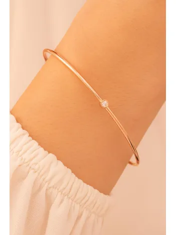 Kadın Gümüş Bileklik - Kadın Kelepçe - El Yapımı Rose Kaplama Zirkon Taşlı Zarif Kadın Bileklik