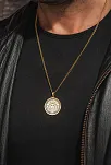 Steel Aether Altın Kaplama Çelik Kadın Kolye Yunan Tanrısı Medusa İşlemeli Yuvarlak Plaka Kararmaz