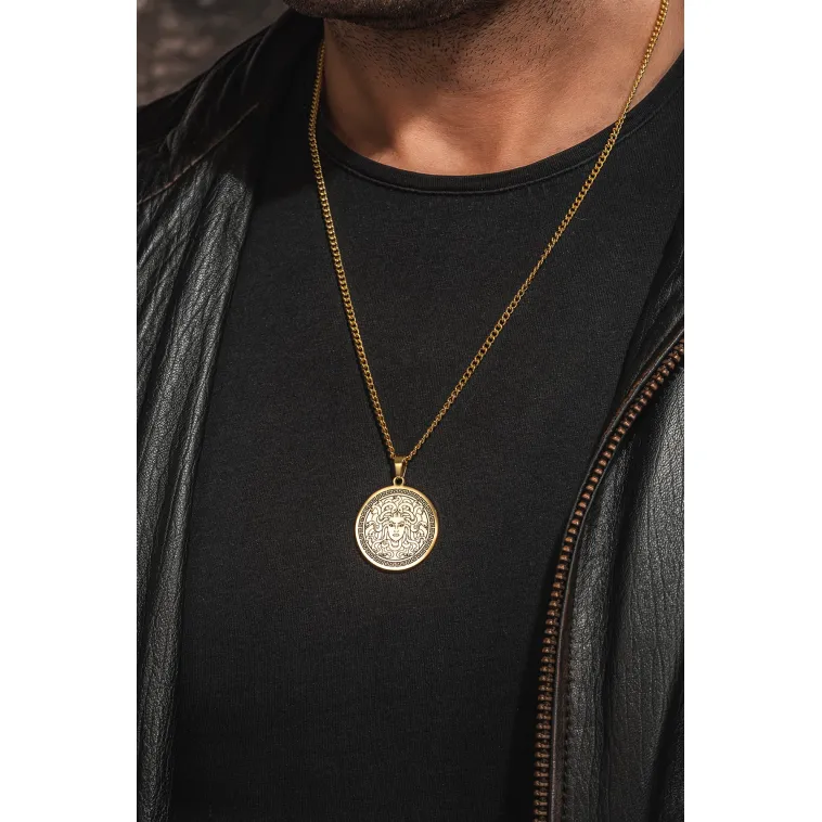 Steel Aether Altın Kaplama Çelik Kadın Kolye Yunan Tanrısı Medusa İşlemeli Yuvarlak Plaka Kararmaz Steel Aether Altın Kaplama Çelik Kadın Kolye Yunan Tanrısı Medusa İşlemeli Yuvarlak Plaka Kararmaz
