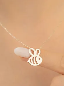 Rose Renk Kaplama Kararmayan Kadın Arı Maya Model 925 Ayar Gümüş Kolye (14 Şubat Sevgililer Günü Hediyesi)