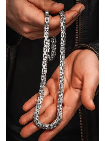 Beyaz Parlak Kare Kral Model 925 Ayar Gümüş Erkek Zincir Kolye – Ağır ve Gösterişli Tasarım