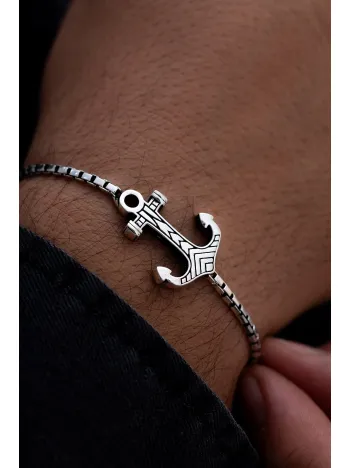 Erkek Gümüş Bileklik - Küp Zincirli Çapa Model Gümüş Bileklik