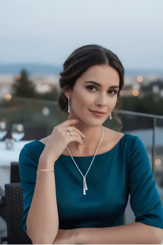 Çağ Bayan Zirkon Taşlı Gümüş Su Yolu Set - Kolye, Bileklik, Küpe, Yüzük