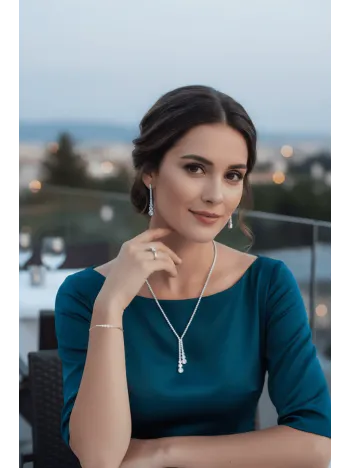 Çağ Bayan Zirkon Taşlı Gümüş Su Yolu Set - Kolye, Bileklik, Küpe, Yüzük