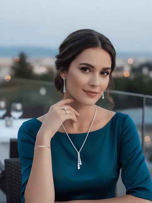 Çağ Bayan Zirkon Taşlı Gümüş Su Yolu Set - Kolye, Bileklik, Küpe, Yüzük