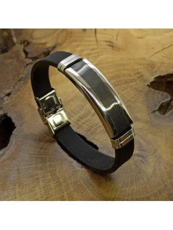 Baklava Çizgi Desen Kauçuk Çelik Erkek Bileklik CBLBKLVADSN-BYZ