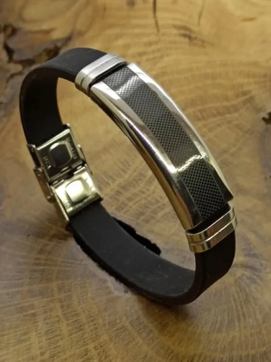 Baklava Çizgi Desen Kauçuk Çelik Erkek Bileklik CBLBKLVADSN-BYZ