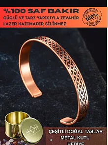 Kadın Erkek Saf Bakır Bileklik Zevahir Model Metal Kutu Doğal Taşlar Bakır Kelepçe Bilezik