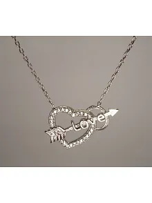 Kalpli Oklu Love Bayan Gümüş Kolye Orta Boy