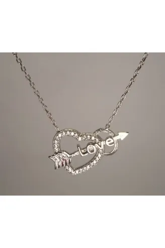 Kalpli Oklu Love Bayan Gümüş Kolye Orta Boy