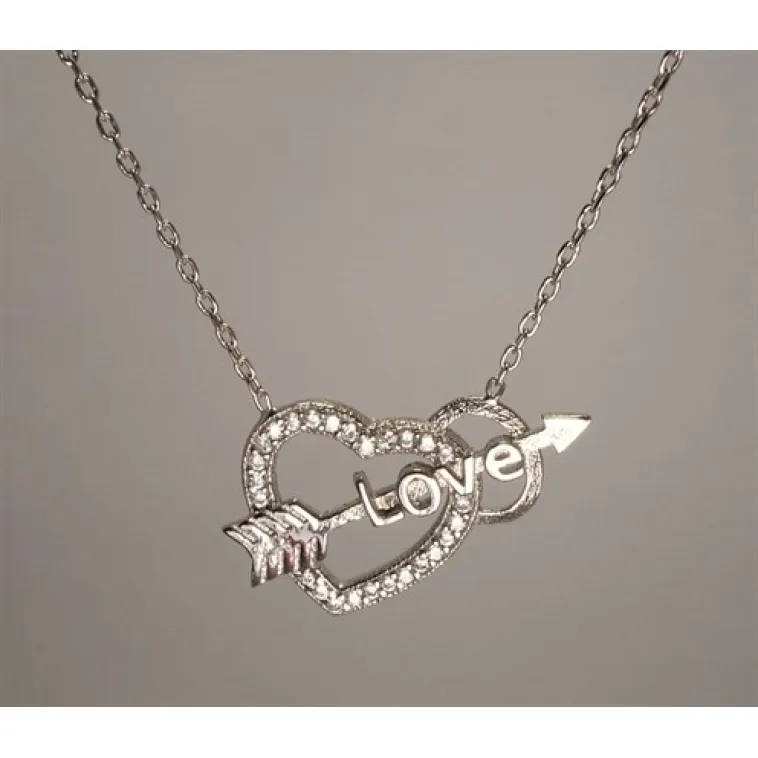 Kalpli Oklu Love Bayan Gümüş Kolye Orta Boy