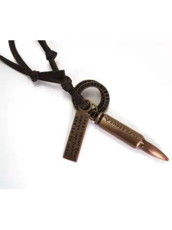 Mermi Erkek Deri Kolye Cross Fire Hakiki Deri