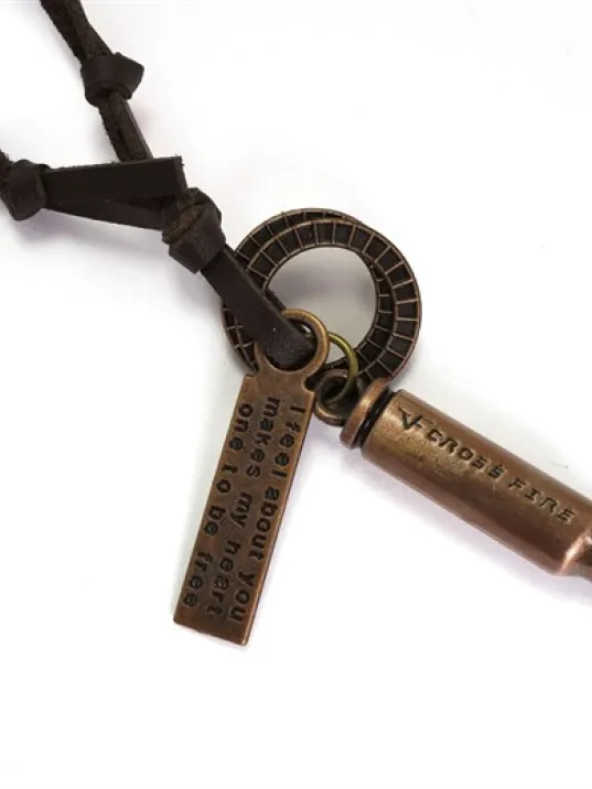 Mermi Erkek Deri Kolye Cross Fire Hakiki Deri Mermi Erkek Deri Kolye Cross Fire Hakiki Deri